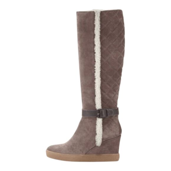 AQUATALIA Callie Faux-Shearling Tall Wedge Boot Size 7.5 - Picture 2 of 10